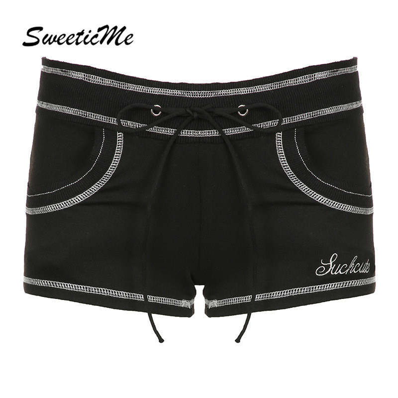 Sweeticme ใหม่ กางเกงขาสั้น เอวต่ํา ลําลอง สีตัดกัน แฟชั่นสําหรับสตรี 2024