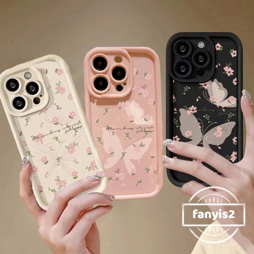 Realme C75 Note60 C67 C63 11 C55 C53 C35 C33 C30 C25Y C20 C15 C11 5i 5s 6i INS แฟชั่นดอกไม้สีชมพูผีเสื้อเคสโทรศัพท์หนาฝาหลังป้องกัน