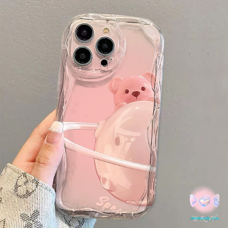 [ท้องถิ่น] สีชมพูCosmic Bearเคสโทรศัพท์ใช้งานร่วมกับiPhone X XR XS 11 13 14 15 12 pro Max 7 8 14 15 Plus 12 13 Mini case