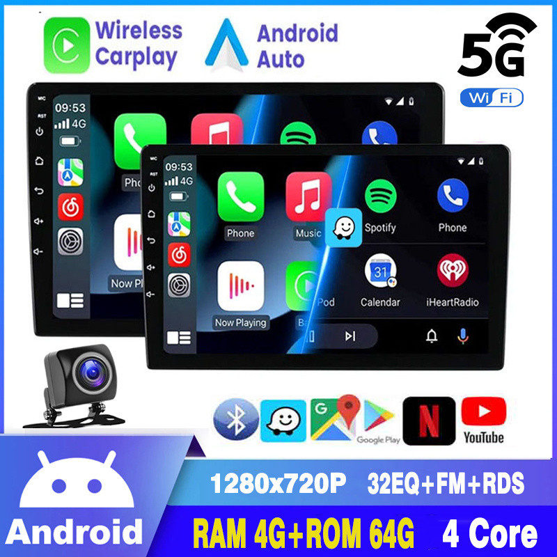 [4GB+64GB Carplay Android Auto] เครื่องเล่นมัลติมีเดีย 9 นิ้ว 10 นิ้ว Android Quad Core 2DIN 1280x720P หน้าจอสัมผัส Android วิทยุรถยนต์ สเตอริโอ บลูทูธ เครื่องเล่นมัลติมีเดีย วิดีโอ Wifi GPS กล้องติดรถยนต์