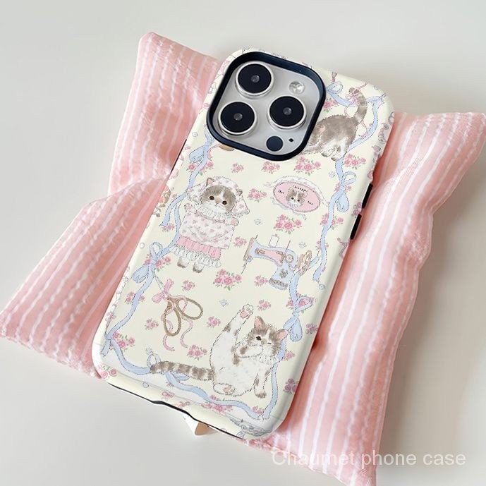 2 in 1 เคสโทรศัพท์มือถือแบบแข็ง ลายแมว สําหรับ Iphone 15promax 14 13 12 11xr 712A