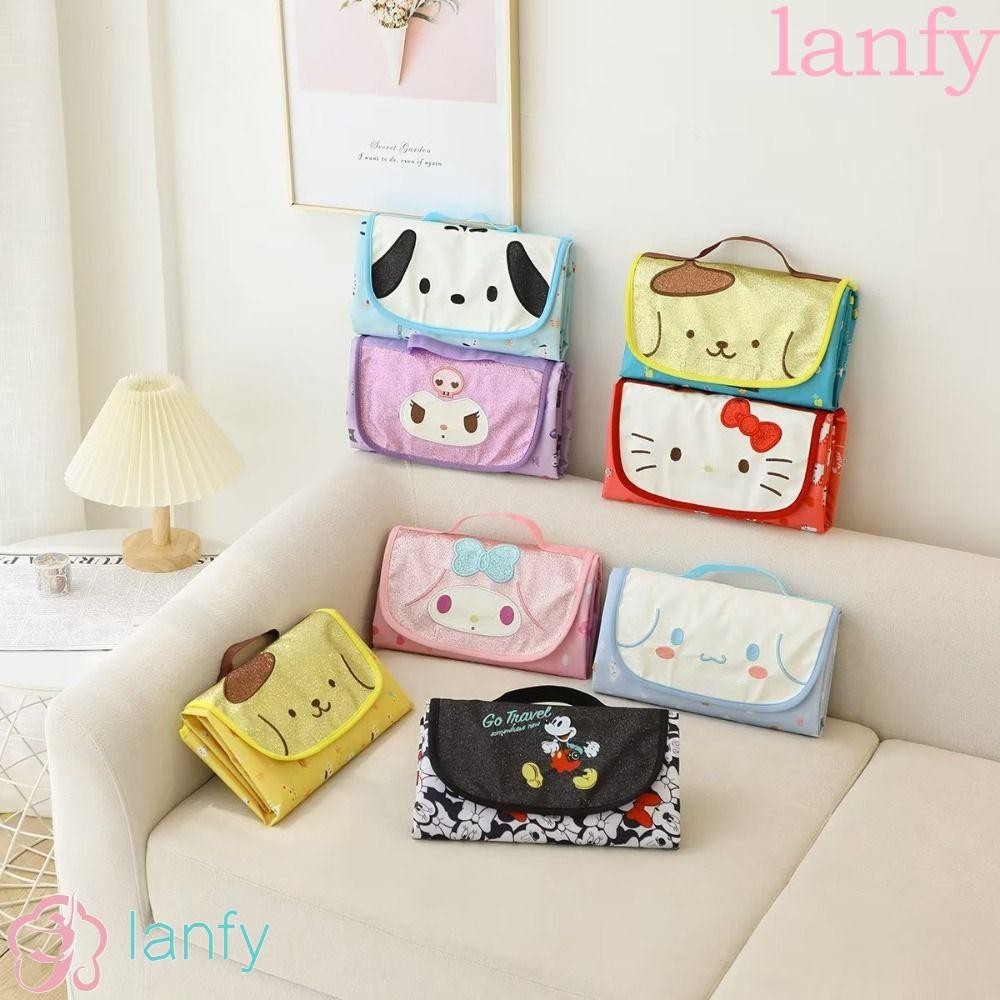 Lanfy เสื่อปิกนิก ผ้าออกซ์ฟอร์ด กันน้ํา กันชื้น พับได้ ลาย My Melody Kuromi สําหรับตั้งแคมป์กลางแจ้ง