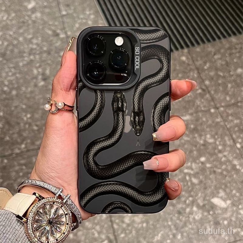 เคสโทรศัพท์มือถือ โปร่งแสง กันฝุ่น ลายราชางู มัมบ้า สีดํา สําหรับ iPhone 15promax 14promax 13promax 11promax 11 pro 12 13 pro 14 pro 15 pro xr xsmax 7 8 plus