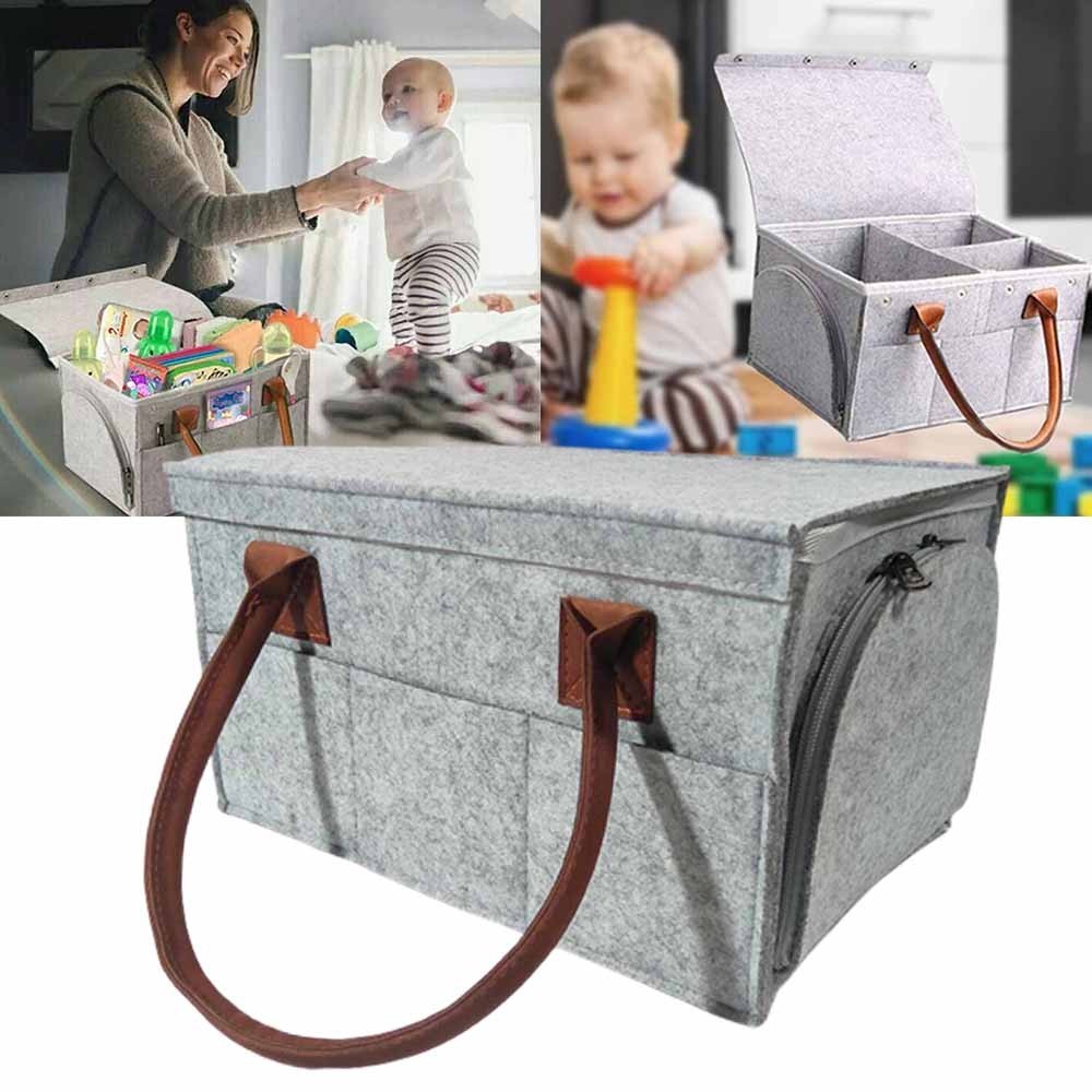 Felt Diaper Bag Baby Diaper Caddy Organizer With Zipper Pocket Portable Nursery Storage Bag