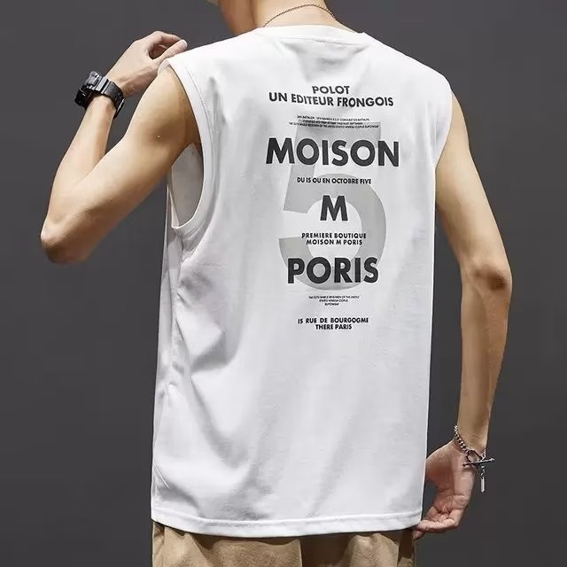 เสื้อกล้าม ผู้ชาย อินเทรนด์ Instagram ฤดูร้อน แขนกุด บาง พิมพ์ลายตัวอักษรอเมริกัน กีฬา ฟิตเนส แห้งเร็ว เสื้อยืดแขนสั้น