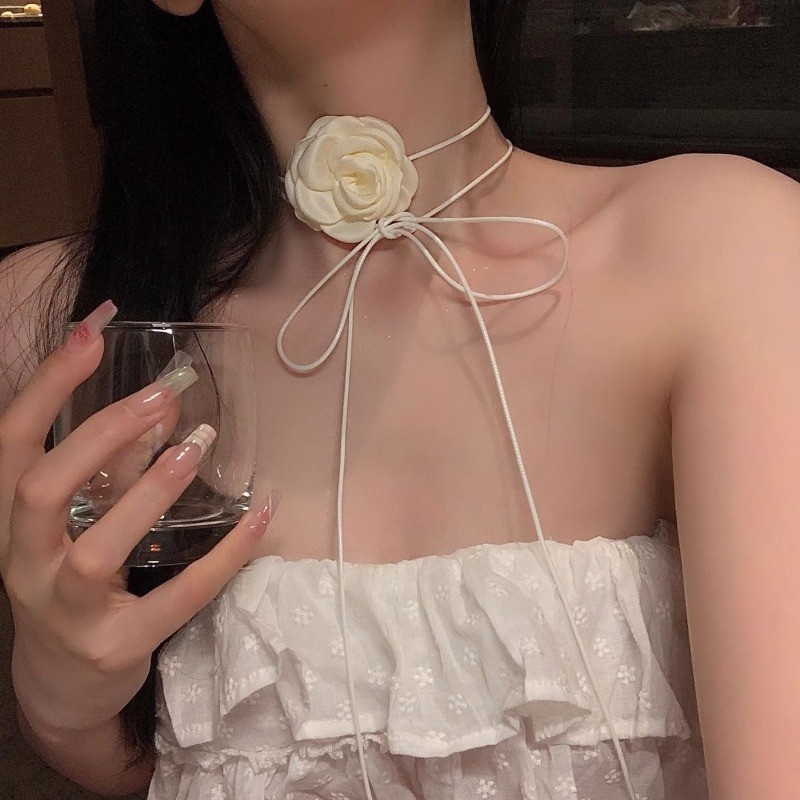 Super Fairy Sweet Camellia สร้อยคอผู้หญิง Rose Choker Clavicle Chain อุปกรณ์เสริม - รูปที่ 5