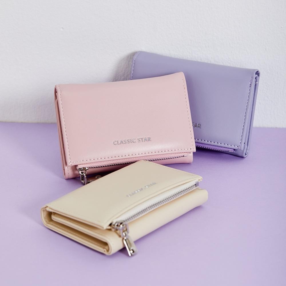 Uumir กระเป๋าสตางค์ใบสั้น, กระเป๋าใส่เหรียญหนัง PU สีทึบ, กระเป๋าสตางค์สุภาพสตรีหลายช่องแบบพับได้แบบพกพาสุภาพสตรี