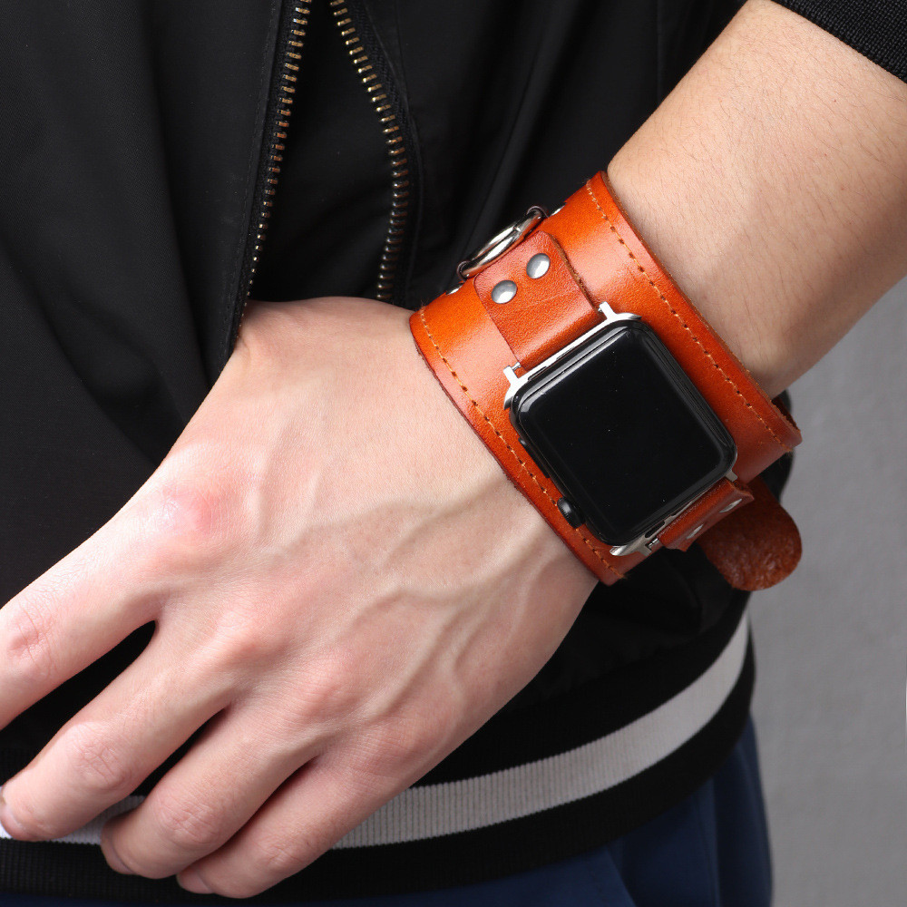 สายนาฬิกาข้อมือ หนังวัวแท้ สไตล์เรโทร สําหรับ Apple Watch iwatch