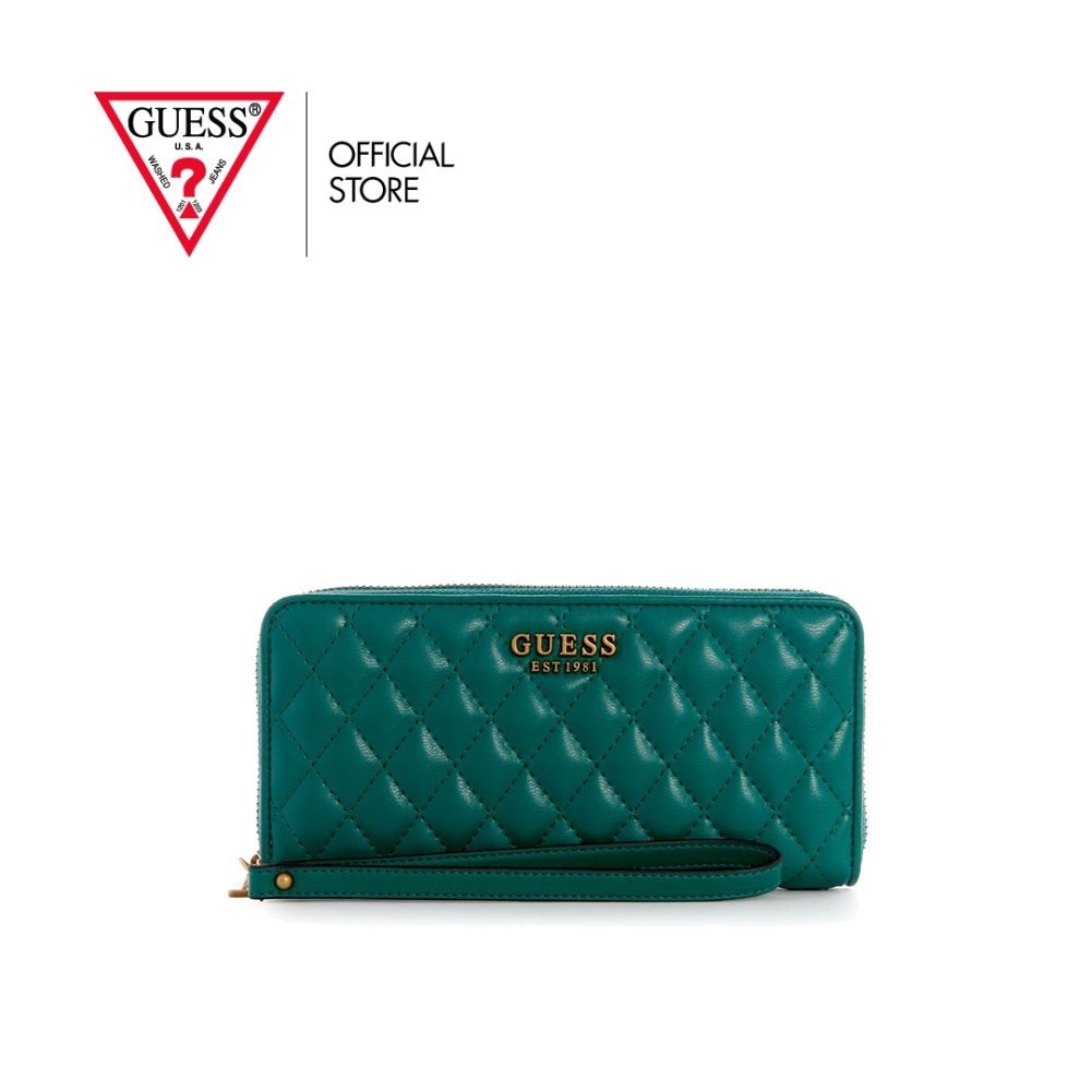 GUESS กระเป๋าผู้หญิง รุ่น QB866146 MAILA SLG LARGE ZIP AROUND สีเขียว กระเป๋าสตางค์