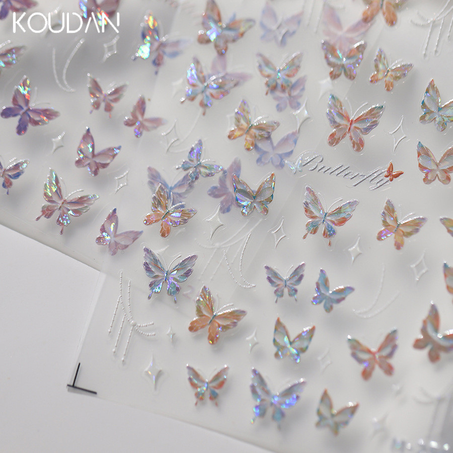สติกเกอร์ตกแต่งเล็บ ลายผีเสื้อ ออโรร่า สีดํา สีขาว หลากสี KOUDAN