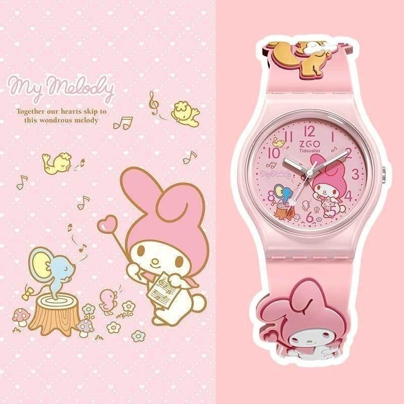 SANRIO นาฬิกาข้อมือควอตซ์ สายซิลิกาเจล กันน้ํา ลายการ์ตูนคิตตี้น่ารัก 3D สําหรับเด็ก