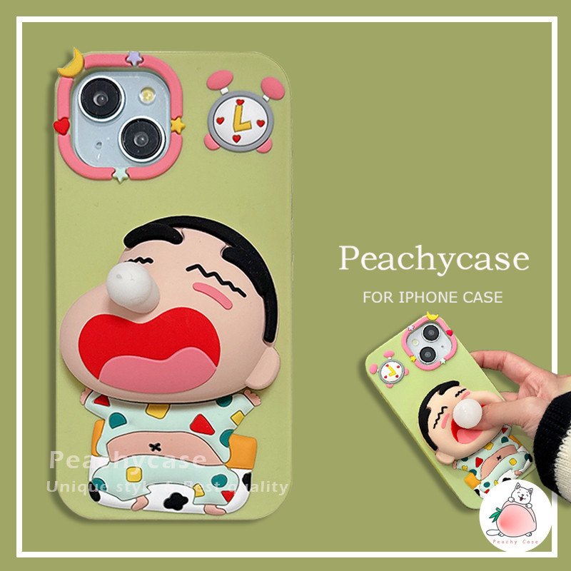 เคสโทรศัพท์มือถือ ซิลิโคน กันกระแทก ลายการ์ตูนชินจัง 3D พร้อมตัวบีบคลายเครียด สําหรับ iPhone 15 14 13 12 Pro Max 11 15pro