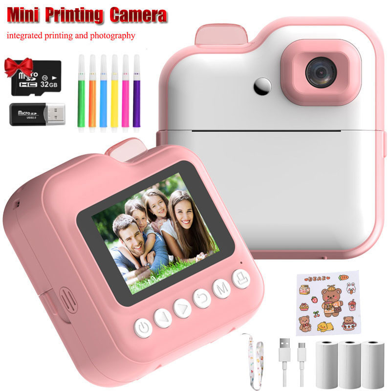 Mini กล ้ องเด ็ กพิมพ ์ ทันที 1080P กล ้ องดิจิตอลสําหรับเด ็ ก 32G SD Card, กล ้ องพิมพ ์ ทันทีพร ้ อมกระดาษพิมพ ์ 3 ม ้ วนของขวัญวันเกิดสําหรับเด ็ กผู ้ หญิงอายุ 3-12 ปี