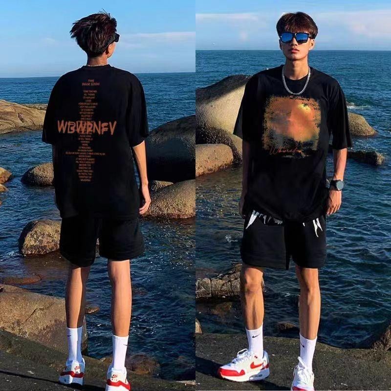 Basi เสื้อยืด ผ้าฝ้าย ไม่ยืดไม่ย้วย โอเวอร์ไซส์ ลาย "WBWRNFY" เสื้อยืดคอกลอมชายหญิงแบบนิ่มใส่สบาย  สไตล์เกาหลี มินิมอล