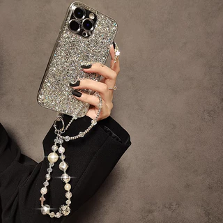 สายคล้องโทรศัพท์มือถือ สายคล้องโทรศัพท์แบบโซ่คู่ Rhinestone สายคล้องข้อมือแฟชั่นระดับไฮเอนด์สำหรับผู้หญิง