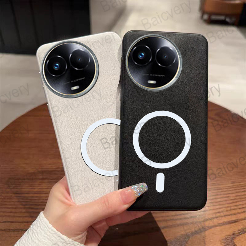 สําหรับ OPPO Realme 11X RMX3785 11 5G RMX3780 สีทึบหนังปกหลังด้วยสติกเกอร์แม่เหล็ก
