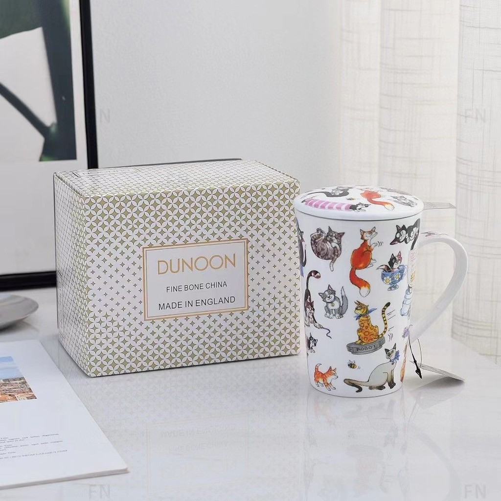 BY126 UK DUNOON DUNOON Bone China ถ้วย 500ML แก้วชาพร้อมฝาปิด Home Office High-End Bone China แก้วขอ