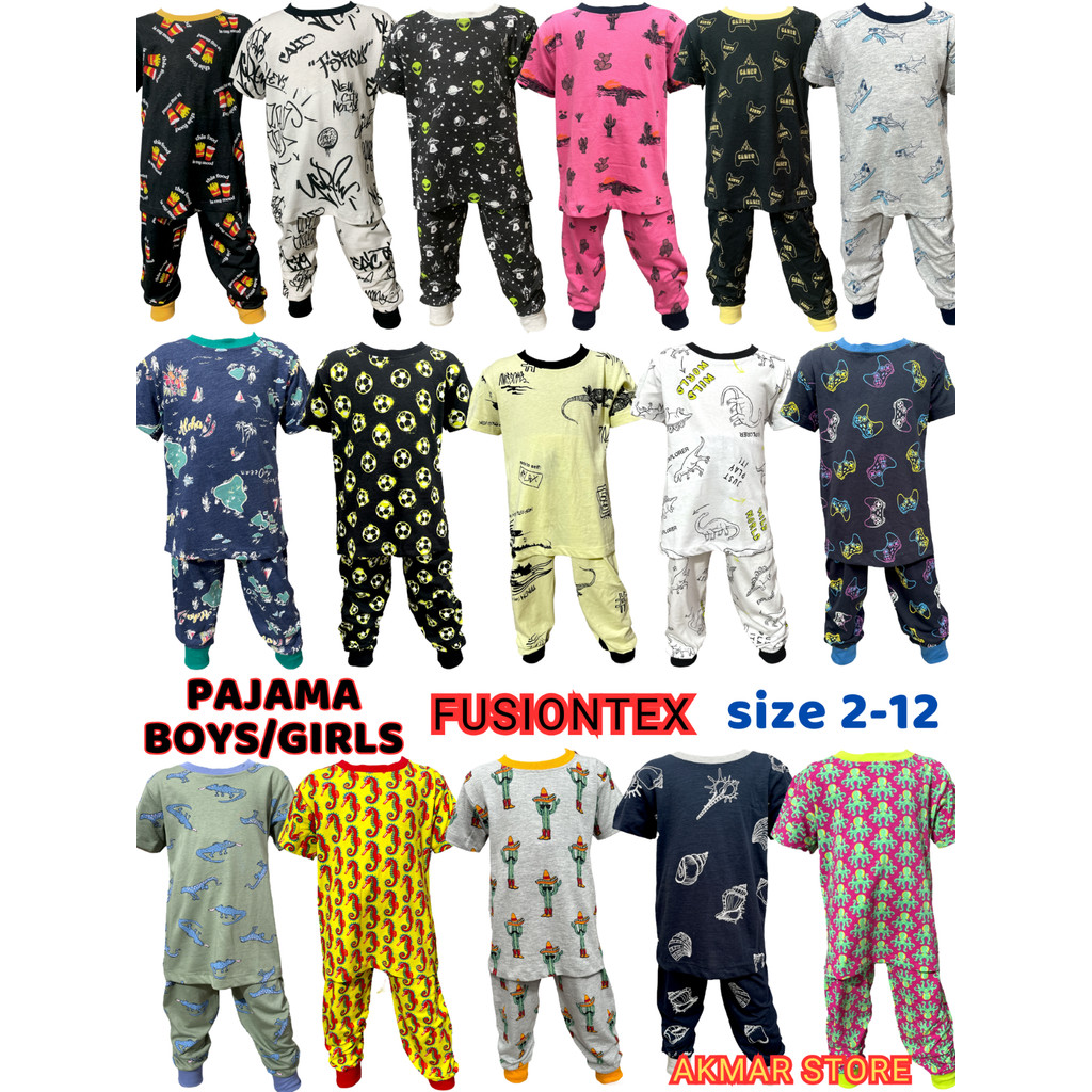 BOYS SLEEPINGWEAR แบรนด์ FUSIONTEX ไซส์ 2-12, GIRLS PYJAMAS, CHILDRENS PYJAMAS, ชุดเด็ก, NIGHTWEAR