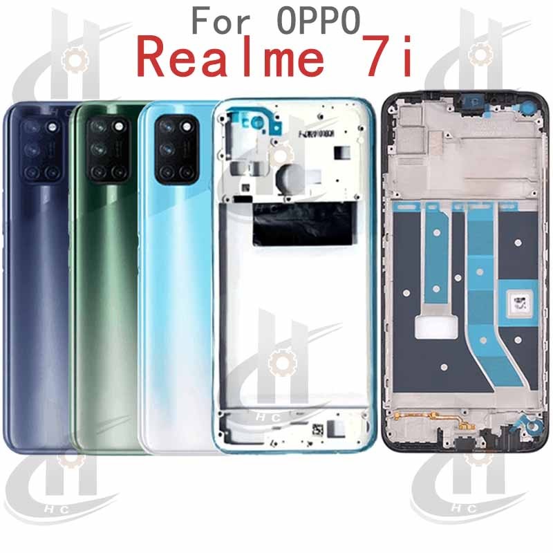สําหรับ OPPO Realme 7i RMX2103 / Realme C17 แบตเตอรี่ฝาหลังกรอบกลาง + ปุ่ม + กรอบด้านหน้า LCD + เลนส์กล้อง