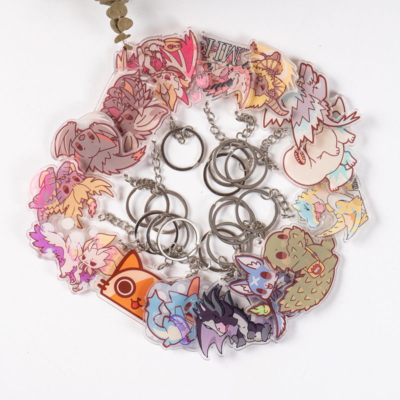 Monster Hunter พวงกุญแจลมน่ารัก Q Edition พวงกุญแจพัดลมอะคริลิครอบ Monster Hunter World