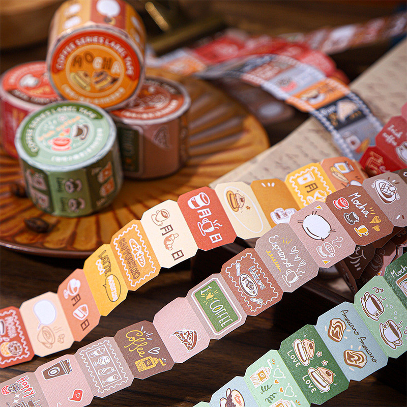 กาแฟธีม Washi เทปชุดงานฝีมือวินเทจเทปศิลปะตกแต่งเทปสําหรับ Scrapbooking อุปกรณ์ Junk Journal Bullet Journaling