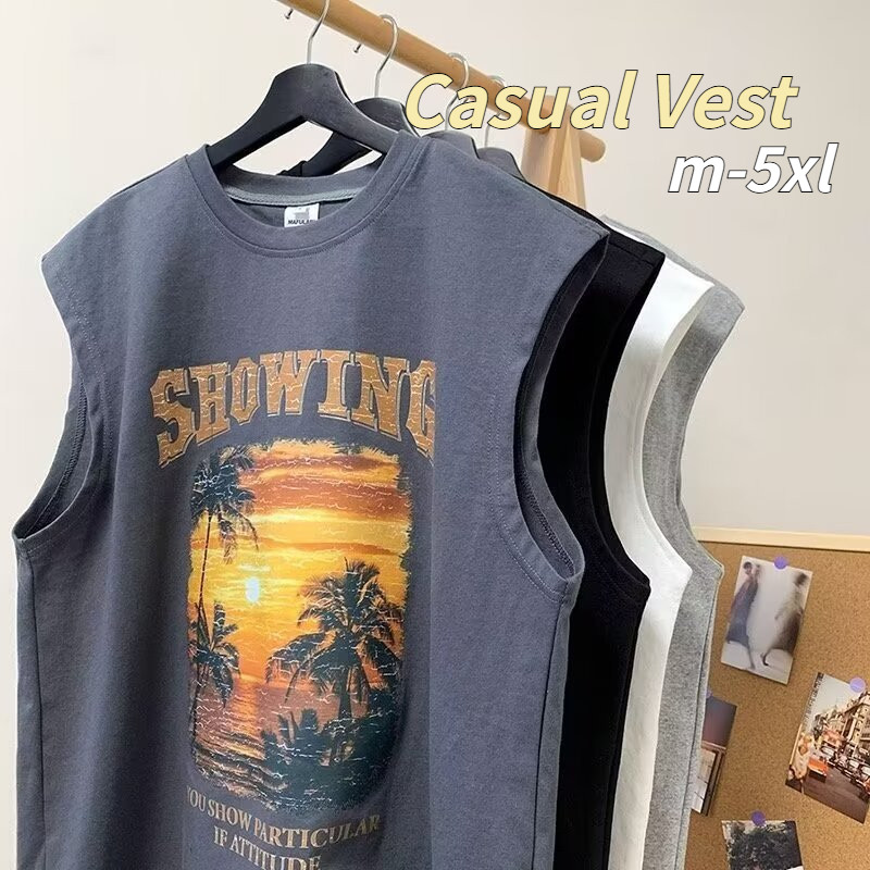 Maisida เสื้อกล้ามแขนกุด มีด ขนาดใหญ่หลวม รูปแบบการพิมพ์ แฟชั่นฤดูร้อนสำหรับผู้ชาย