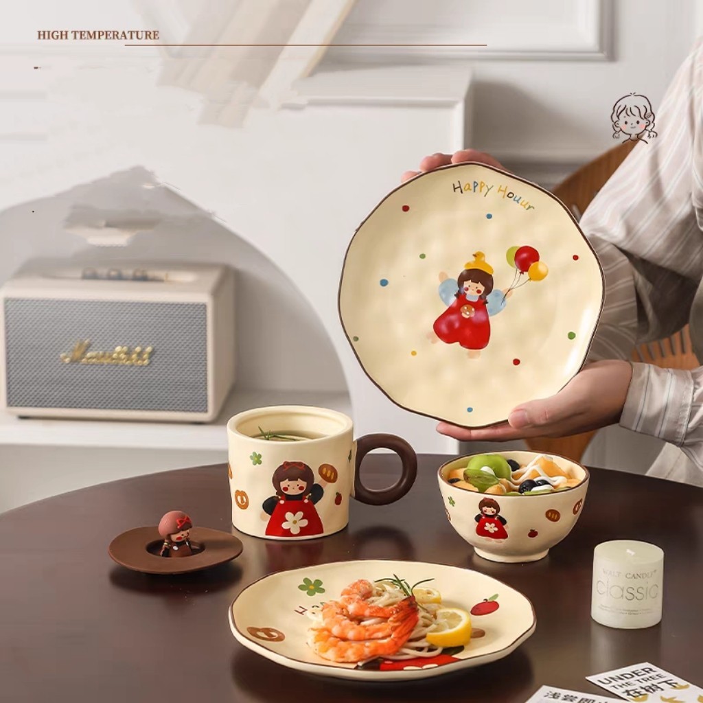 ชุดเซ็ทถ้วยจานเซรามิก ลายกาตูนน่ารัก สำหรับเป็นชุดของฝากของขวัญ ใช้ในเทสกาลต่างๆ