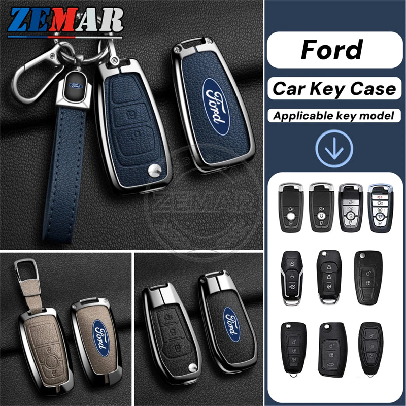 Ford ฝาครอบรถหนัง ปลอกรถ ฝาครอบโลหะผสมสังกะสี เคสป้องกันสมาร์ทคีย์ เคสกุญแจรถยนต์ พวงกุญแจรถยนต์ พวงกุญแจ อุปกรณ์เสริมรถยนต์ Ford Ranger Raptor Everest Fiesta Focus Mustang Escape Ecosport STI