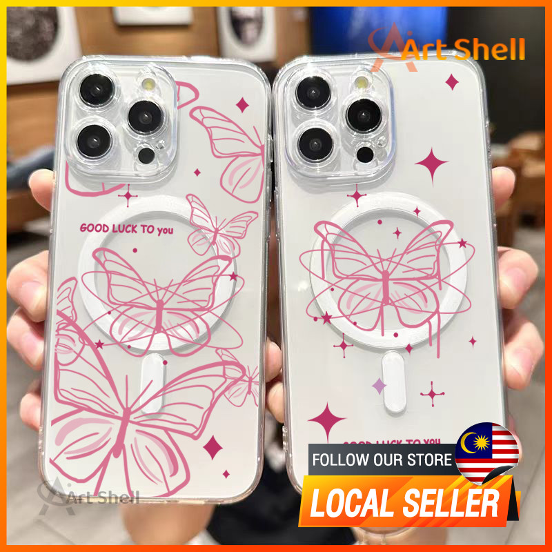 เข้ากันได้กับ iphone 16 Pro Max A ผีเสื้อดาวสีชมพู 12 13 14 15 11 Pro Max ปลอก xr xs Max 7 8 Plus PC