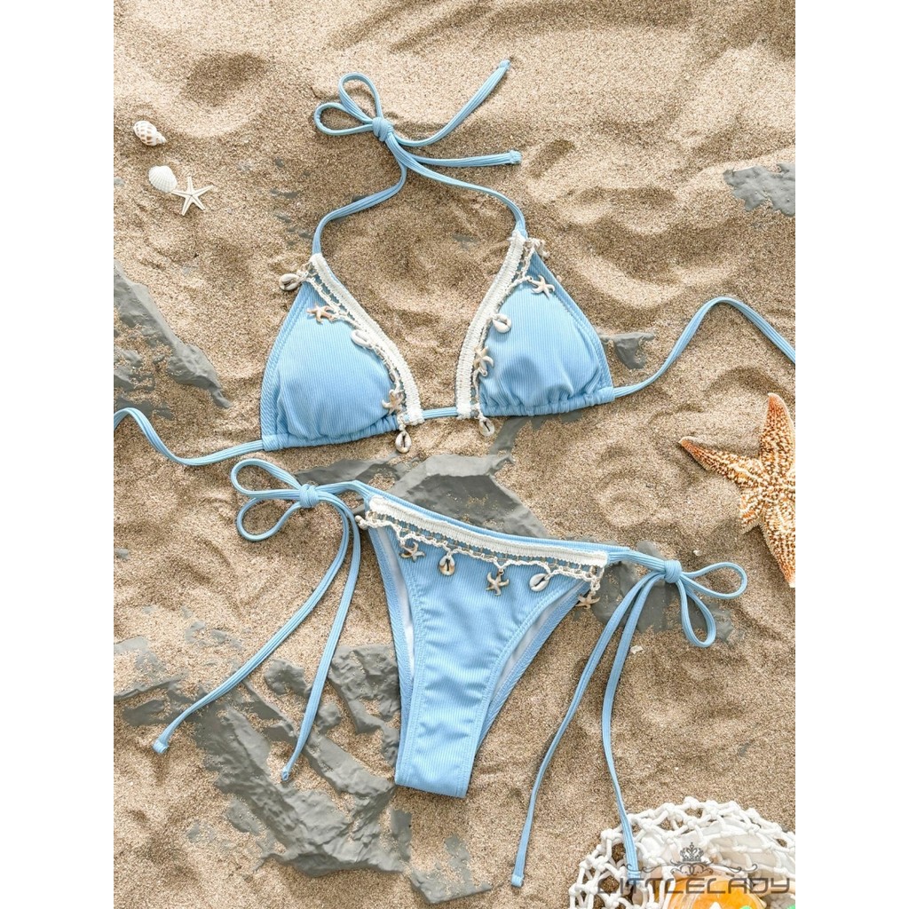 Ltl-ชุดว่ายน้ําแขนกุดคอเชือกแขวนคอสําหรับผู้หญิง 2 ชิ้น