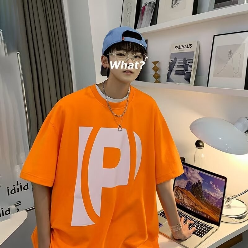 【 M-8xl 】เสื้อยืดแขนสั้นลําลอง พิมพ์ลายตัวอักษร P สไตล์ฮิปฮอป เรียบง่าย ขนาดใหญ่ สําหรับผู้ชาย ราคา ถูกที่สุด ดีลบีเคเค แกลเลอรีภาพที่ 2