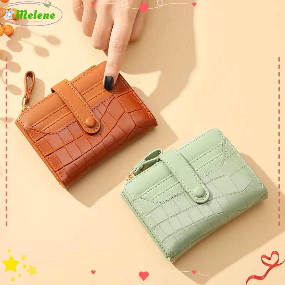 Melene กระเป๋าสตางค์หนังจระเข้ ใบสั้น ใส่เหรียญได้หลายช่อง กันน้ํา พิมพ์ลายจระเข้ สีพื้น แฟชั่นสําหรับผู้หญิง