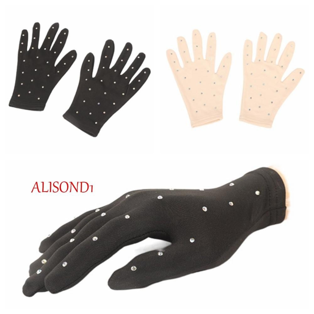 Alisond1 ถุงมือฝึกเล่นสเก็ต ฟิกเกอร์ข้อมือ ระบายอากาศ แวววาว ถุงมือฝึกสเก็ต ไอซ์สเก็ต Elegance Mittens XS/S/M/L