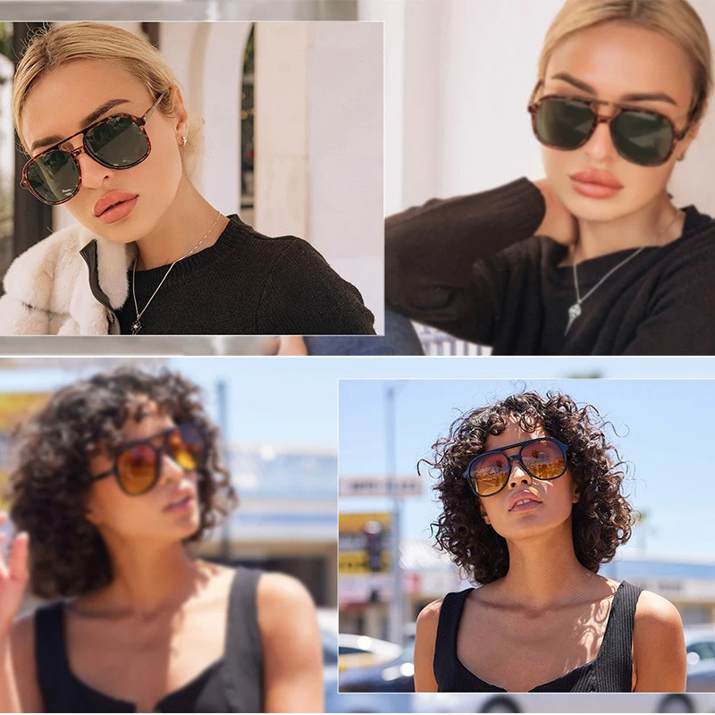 Stylish Aviator Sunshades อินเทรนด์ Double Bridge Goggles Elegant Pilot Sun แว่นตาอัลตราไวโอเลต Safe