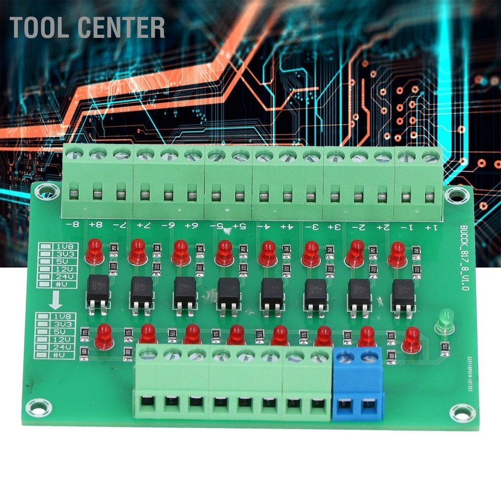 Tool Center โมดูลแยกแสง 24V ถึง 5V 8 ช่อง OPTOCOUPLER PLC สัญญาณ Converter BOARD