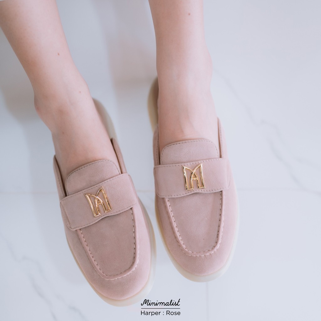 𝐌𝐈𝐍𝐈𝐌𝐀𝐋𝐈𝐒𝐓 รองเท้าโลฟเฟอร์เปิดส้น รุ่น Harper (rose) พื้นนิ่ม หน้าเท้ากว้างใส่สบาย