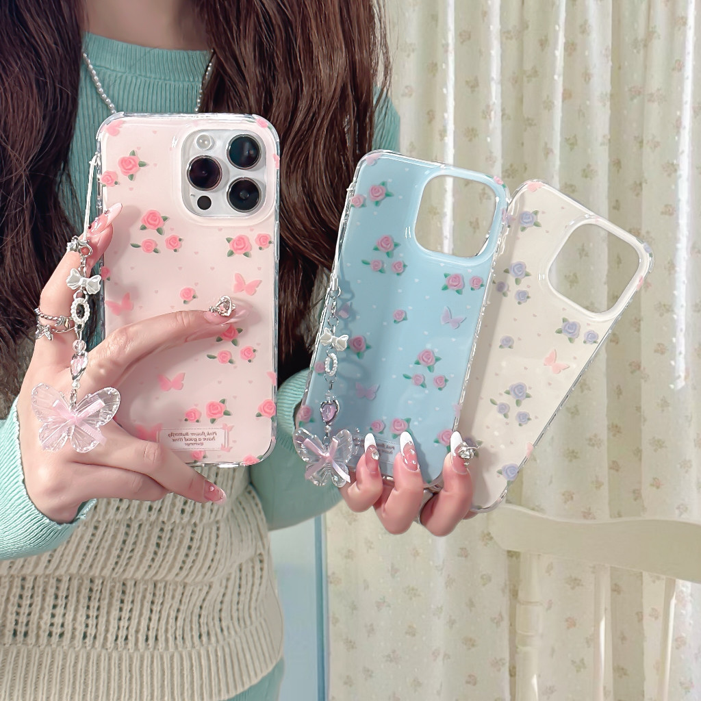 เคสโทรศัพท์มือถือ TPU ลายดอกไม้ ผีเสื้อ กันกระแทก สําหรับ Apple IPhone 15 14 13 12 Pro Max