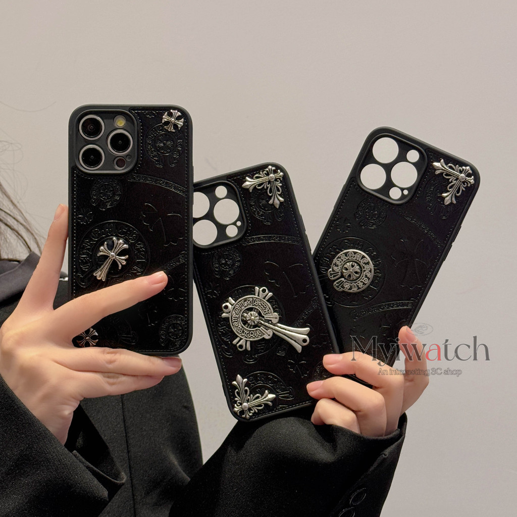 ใหม่Retro 3DโลหะCrossสําหรับ iPhone 17 Pro max 16 15 14 13 12 11 Pro Max 16 Plus 17 Air Embossออกแบบเต็มรูปแบบเลนส์ป้องกัน Hhole Design Anti Falling Cover