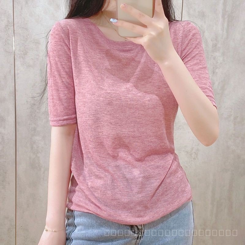 ใหม่ เสื้อยืดคอกลม แขนสั้น แบบบาง เข้ารูป สีโปร่งใส สไตล์เกาหลี สําหรับผู้หญิง