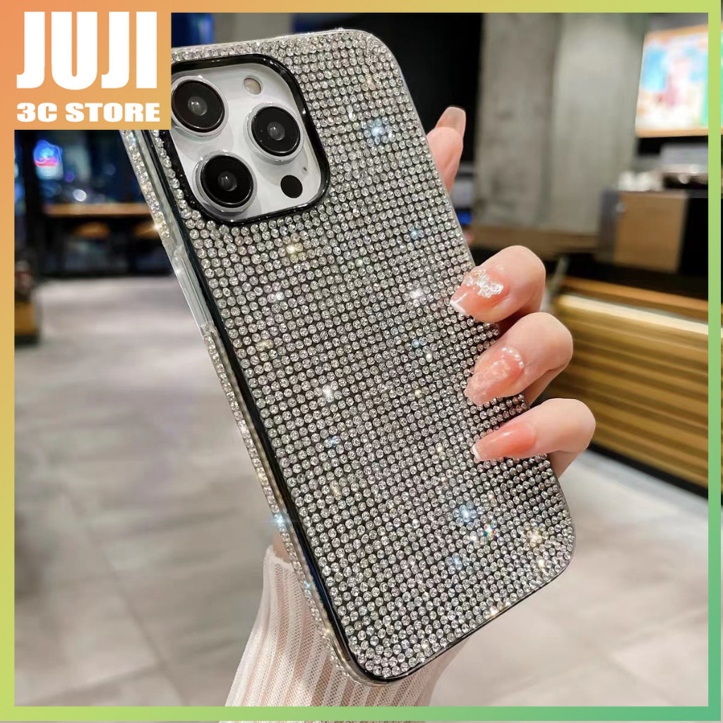 Juji เคสโทรศัพท์มือถือ ซิลิโคนนิ่ม ประดับเพชรเทียม กลิตเตอร์ หรูหรา สําหรับ iPhone 15 11 14 12 13 Pro Max 14Plus 15Plus
