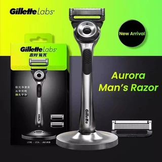 Gillette Labs Razor Aurora Series Flexdisc ใบมีดเหนี่ยวนํา 5 ชั้น Sharp เคราโกนหนวดมีดโกนสําหรับผู้ชายพร้อมขาตั้ง