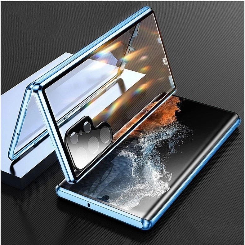 สําหรับ Samsung Galaxy S26 S25 S24 S23 22 Ultra/Plus S25 S24 S23FE เคสโทรศัพท์ 360° โลหะแม่เหล็กกันกระแทกเต็มรอบทิศทาง ความละเอียดสูง กระจกเหนียวกล้องเลนส์ป้องกันพลิกล็อคปก