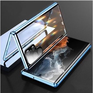 สําหรับ Samsung Galaxy S26 S25 S24 S23 22 Ultra/Plus S25 S24 S23FE เคสโทรศัพท์ 360° โลหะแม่เหล็กกันกระแทกเต็มรอบทิศทาง ความละเอียดสูง กระจกเหนียวกล้องเลนส์ป้องกันพลิกล็อคปก