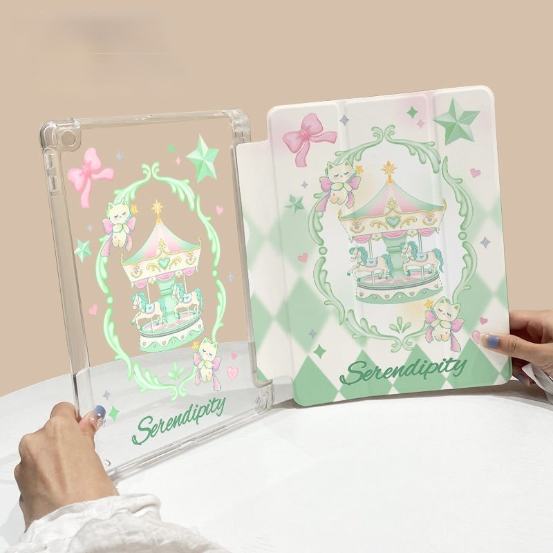สําหรับ iPad Air5 Air4 gen10 Gen9 Gen8 Gen7 Anti drop การ์ตูน carousel iPad gen6 gen5 2021 Pro11 แท็บเล็ต Protector