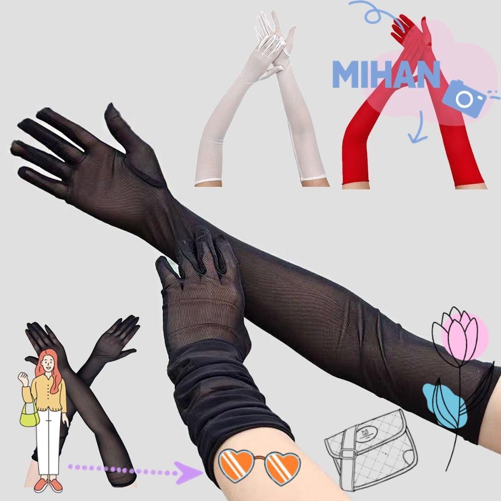 Mh ถุงมือยาว ผ้าตาข่าย แบบใส ไร้รอยต่อ ป้องกันแดด ยืดหยุ่น 55 ซม. แฟชั่นฤดูร้อน สําหรับผู้หญิง