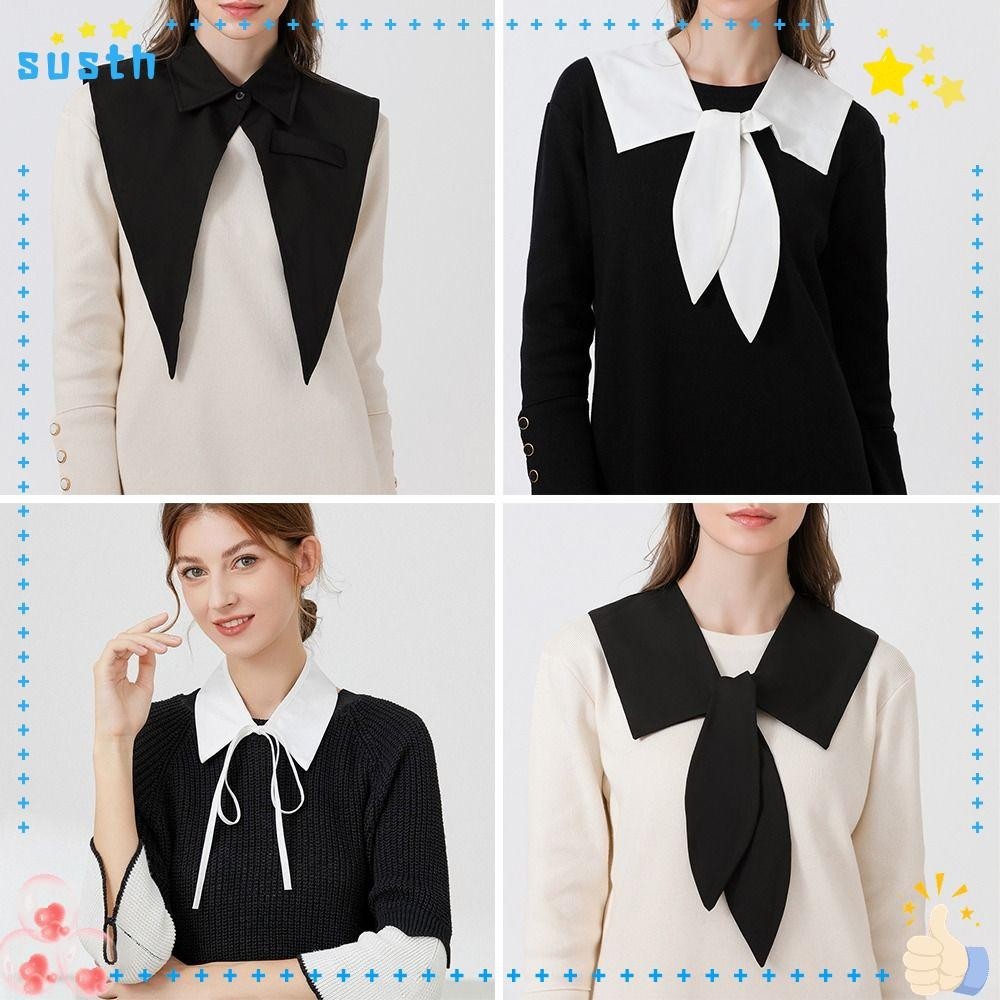 Susth ปกเสื้อเชิ้ต ผ้าฝ้าย ถอดออกได้ สไตล์วินเทจ คลาสสิก แฟชั่นสําหรับผู้หญิง