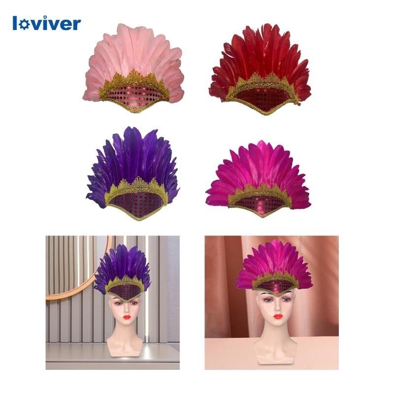 [Loviver] Feather Headdress Headpiece สําหรับเด็ก,อเมริกันหัวหน้าอินเดียพื้นเมืองหมวก Headwear Props สําหรับ Carnival Mardi Gras