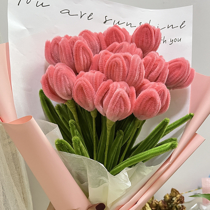 100 ชิ้น ต่อชุด Fuzzy Wire Flower, Chenille Stems ช่อดอกทิวลิปประดิษฐ์ แฮนด์เมด DIY สําหรับตกแต่ง