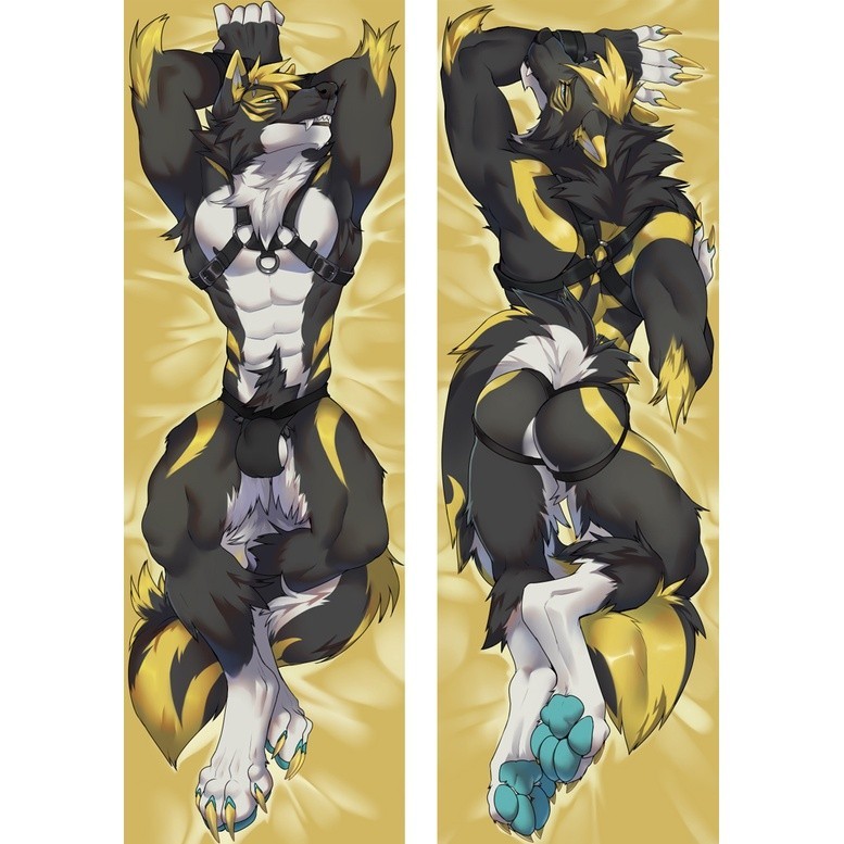 Dakimakura Waifu Furry ปลอกหมอนสุนัขสีเทา 2 ด้านพิมพ์อะนิเมะตกแต่งหมอนปลอกหมอนอิง