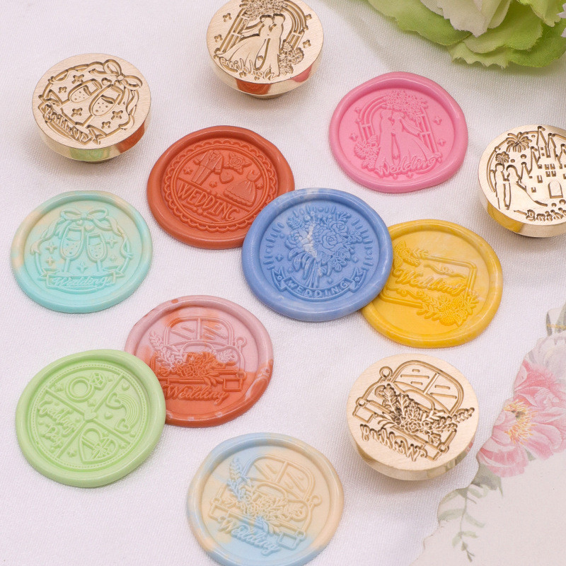 รักโรแมนติกขี้ผึ้งรูปแสตมป์เจ้าสาวเจ้าบ่าวโบราณขี้ผึ้งตราประทับตัดแสตมป์เชิญแต่งงาน - รูปที่ 2